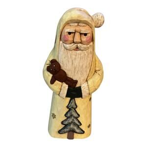 Vintage Hand-crafted Wooden Cream White  Santa Claus Figurine 8" Tall